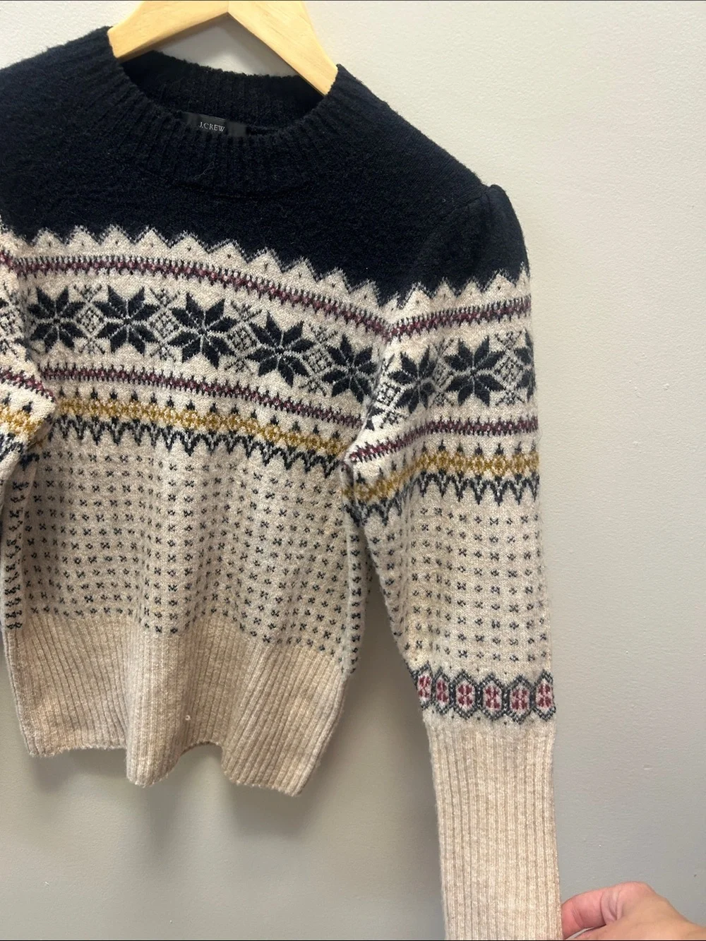 J Crew Womens Nordic Pattern Crewneck Sweater - Black & Cream
